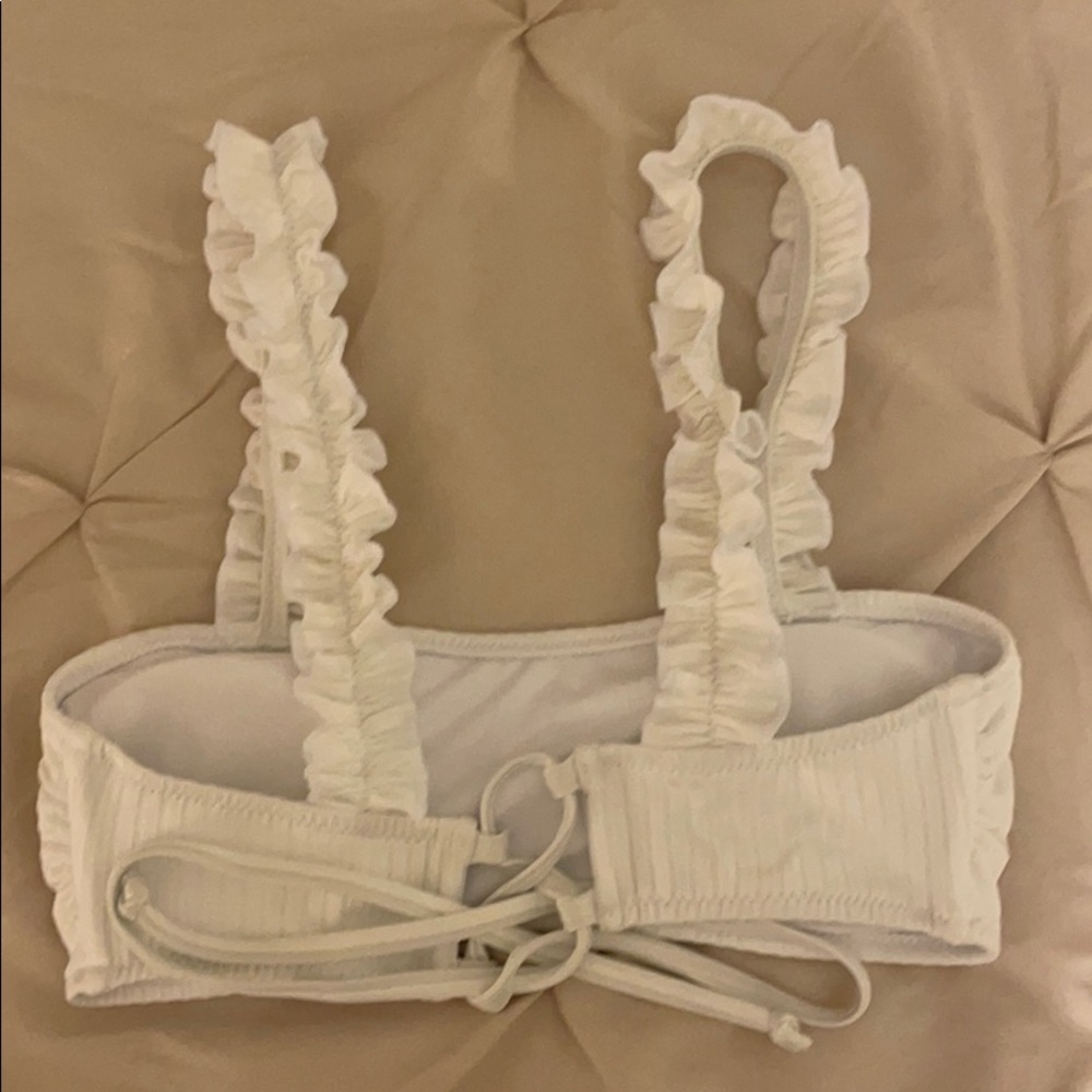 White Ruffle Ribbed Bikini - Picture 2 of 5